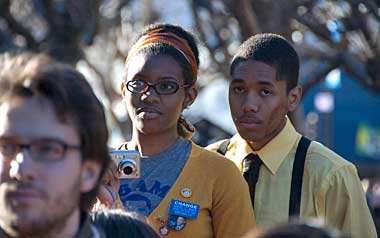 African American students watch Obama's speech