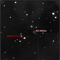 KAIT's first image (left) of the optical afterglow of a Dec. 11 gamma-ray burst