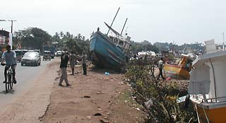 Storm-tossed boats in Sri Lanka