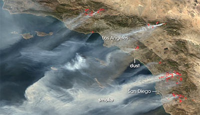 Satellite photo of Southern California fires