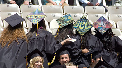 Graduates with individually decorated caps