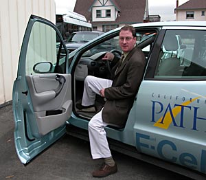 Tim Lipman behind the wheel of an F-Cell hydrogen car