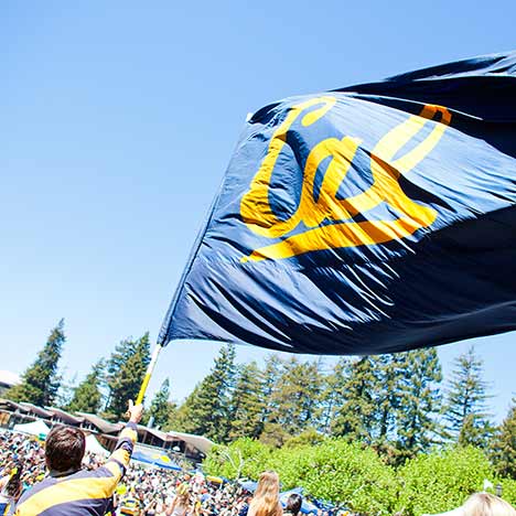 Rally member flying a Cal flag