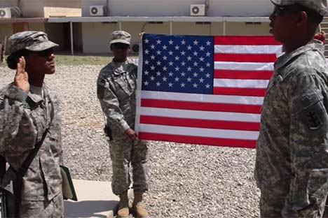 Military veterans with American flag