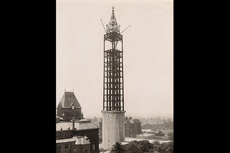 Tower under construction showing steel frame
