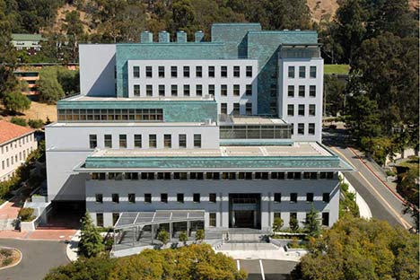 Building with light grey and turquoise